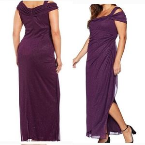 Alex Evenings Purple Mesh Cold Shoulder Dress